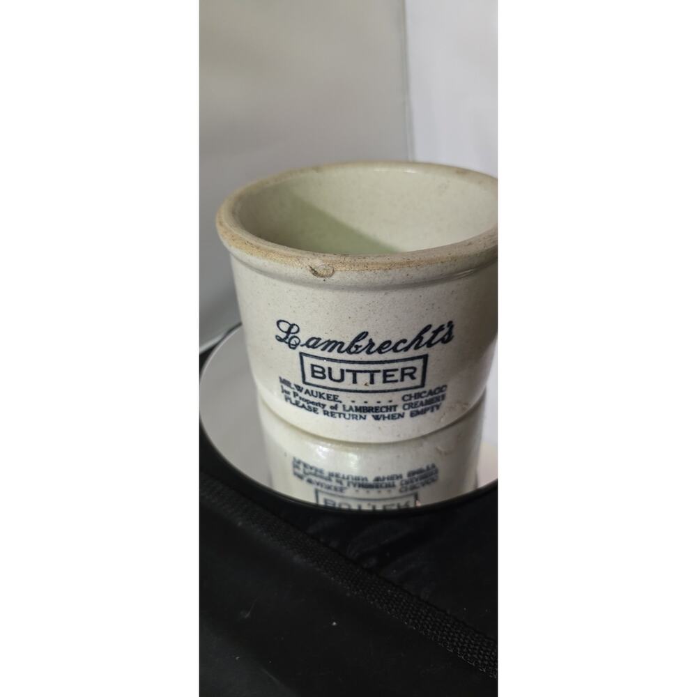 Small Lambrecht Stoneware Advertising Butter Crock Chicago Milwaukee